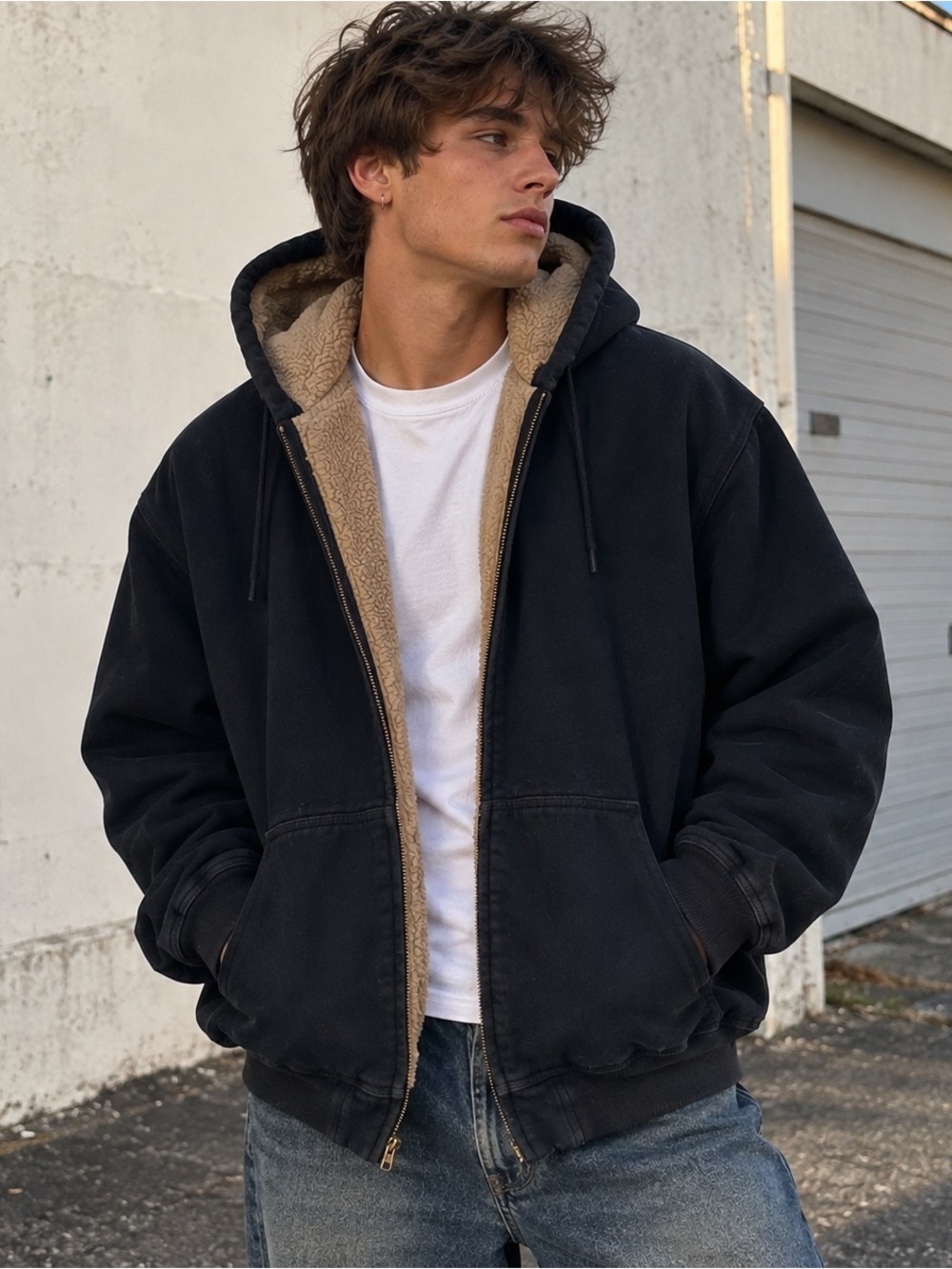 L.L.Bean Katahdin Iron Works Sherpa Lined Navy Zip Hoodie